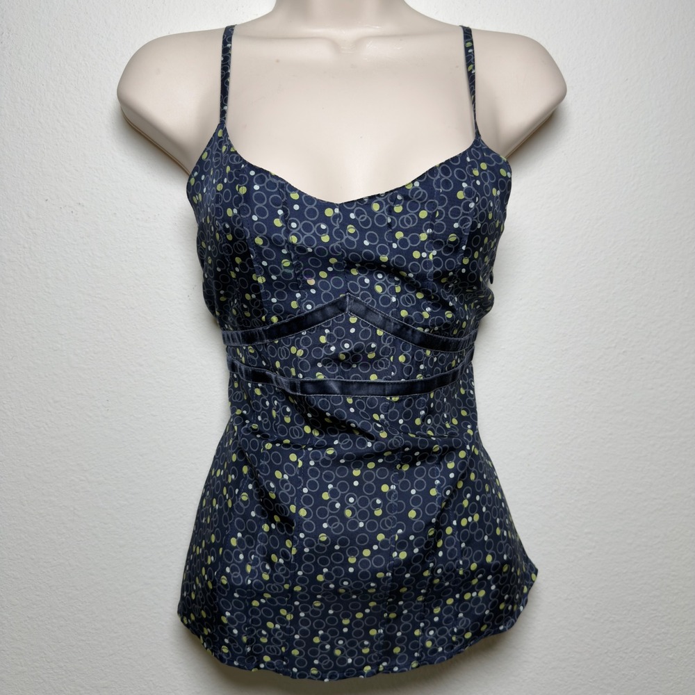 Fossil Women 100% Silk Cami Top Medium Blue Polka Dot Preppy Whimsigoth Fairy‎